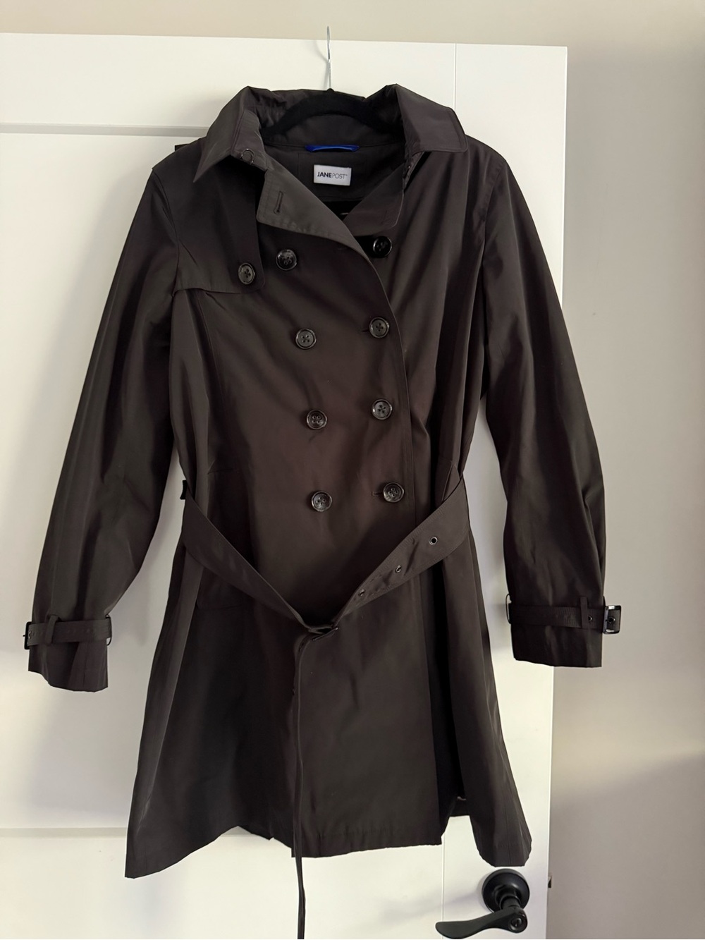 JANE POST Women's Double-Breasted Trench Coat - Black